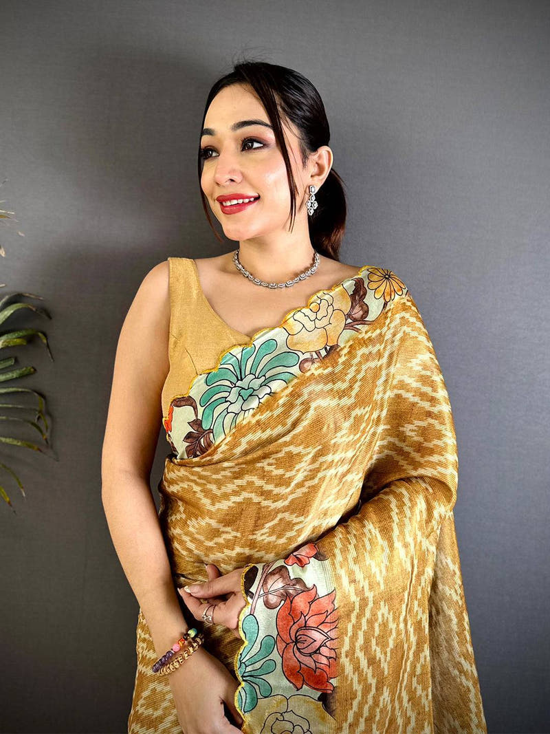 Artistic Pen Kalamkari Shibori Cutwork Saree

