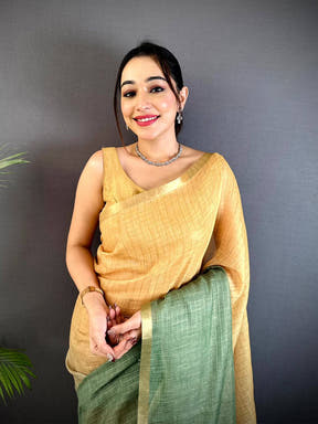 Elegant Linen 90 Zari Check Saree