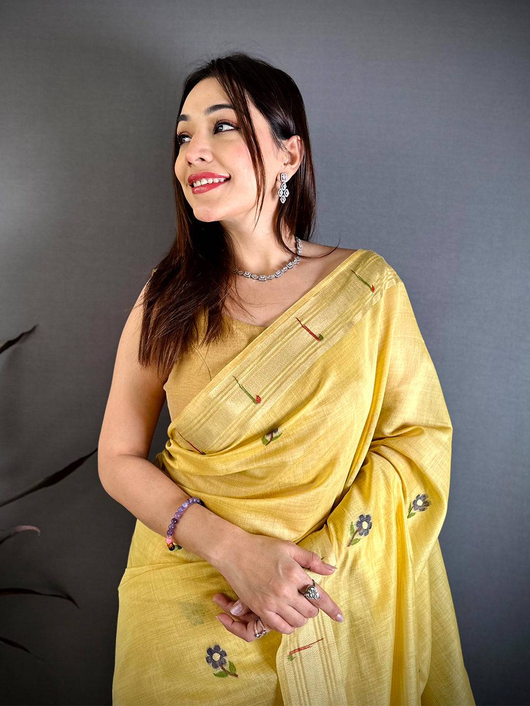 Yellow Sunflower Minakari Khadi Saree