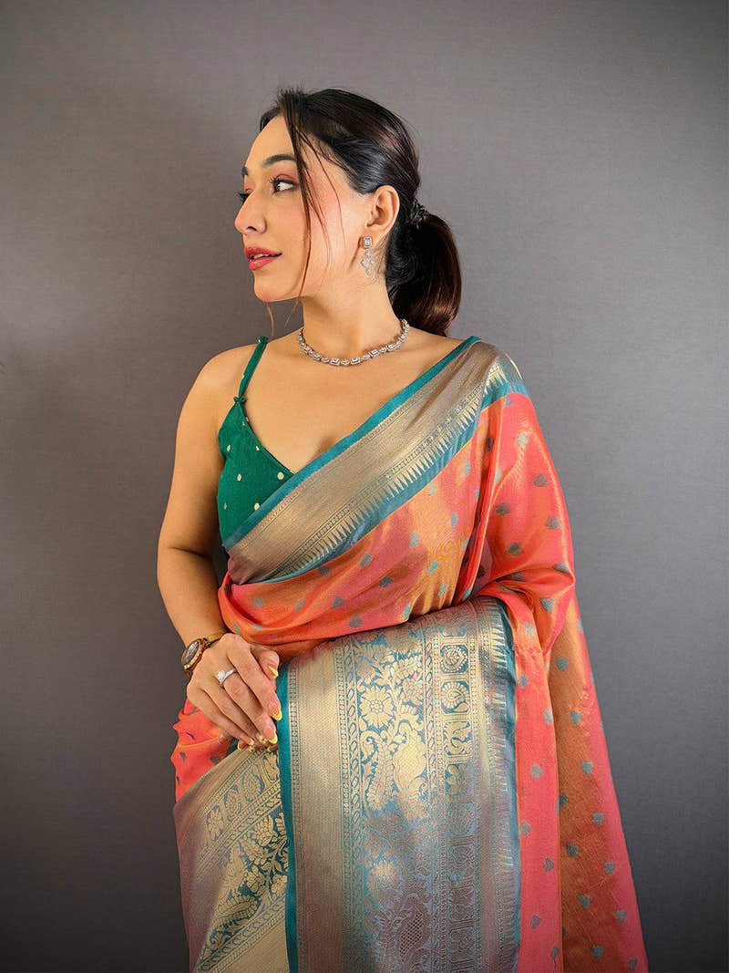 Orange Kanjivaram Zari Tissue Saree