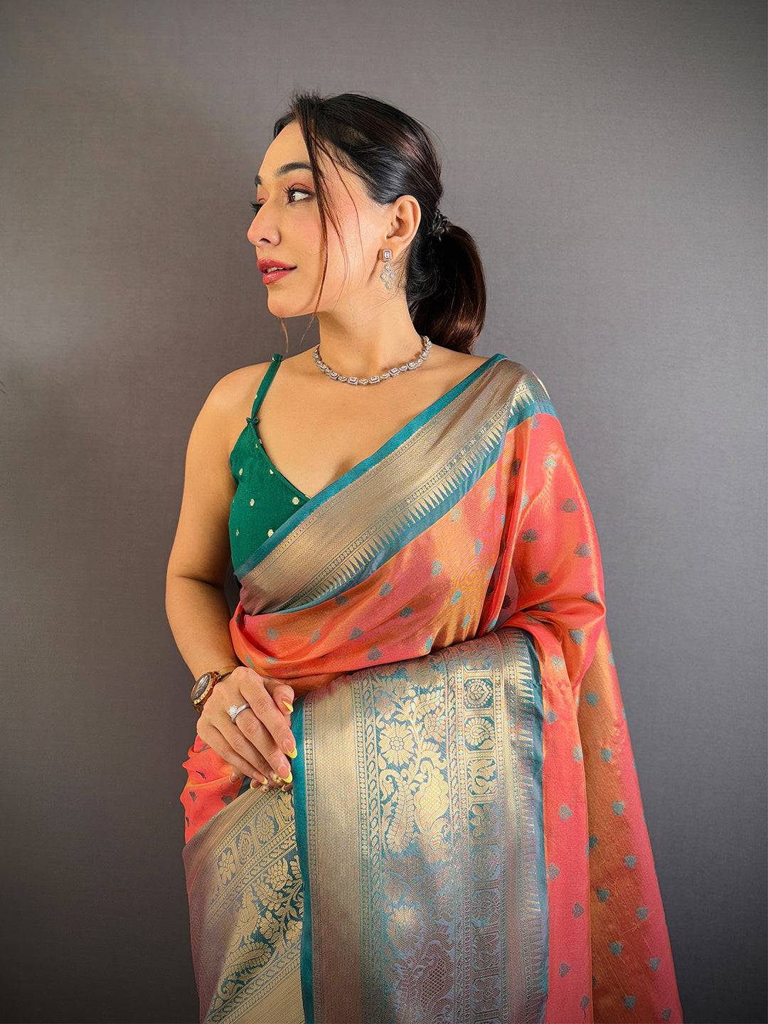 Orange Kanjivaram Zari Tissue Saree