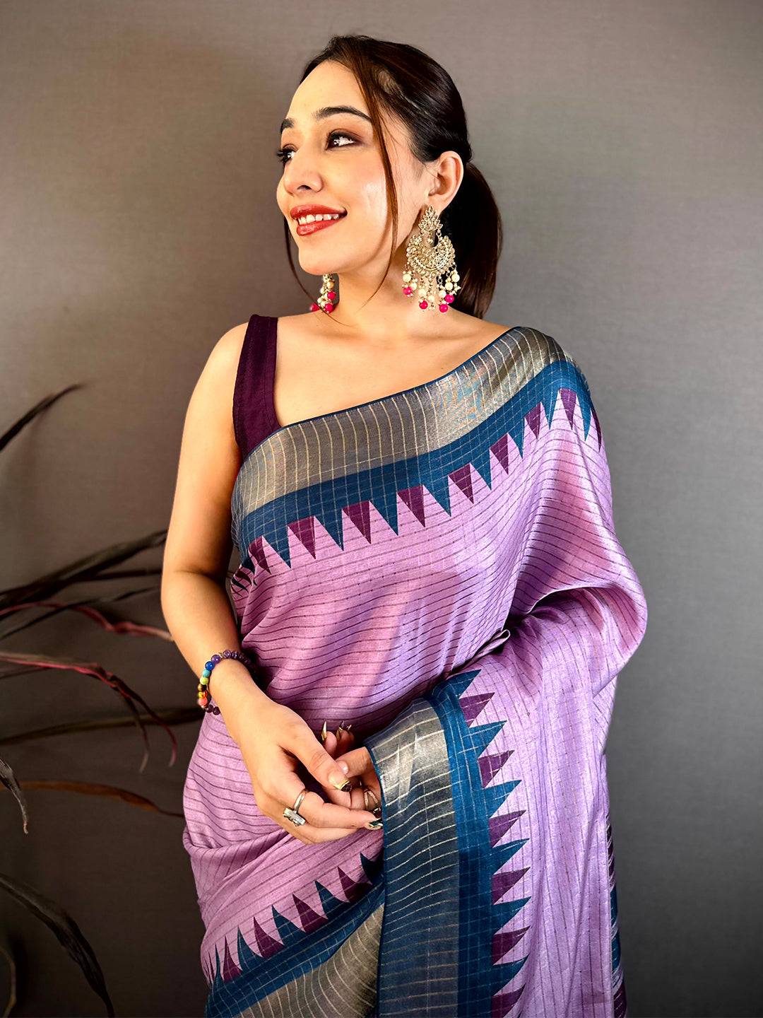 Vibrant Black Zari Checks Designer Saree