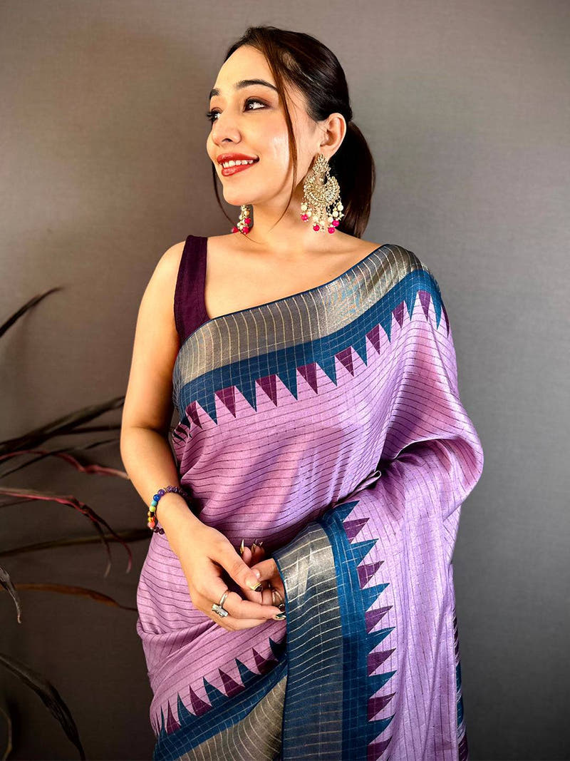 Vibrant Black Zari Checks Designer Saree