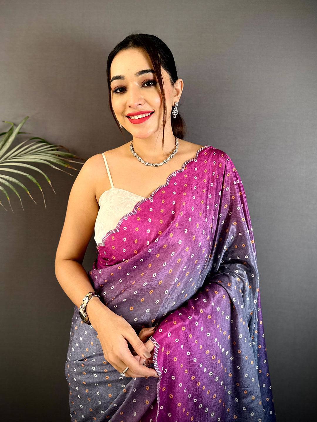 Artistic Chiffon Bandhej Print Saree


