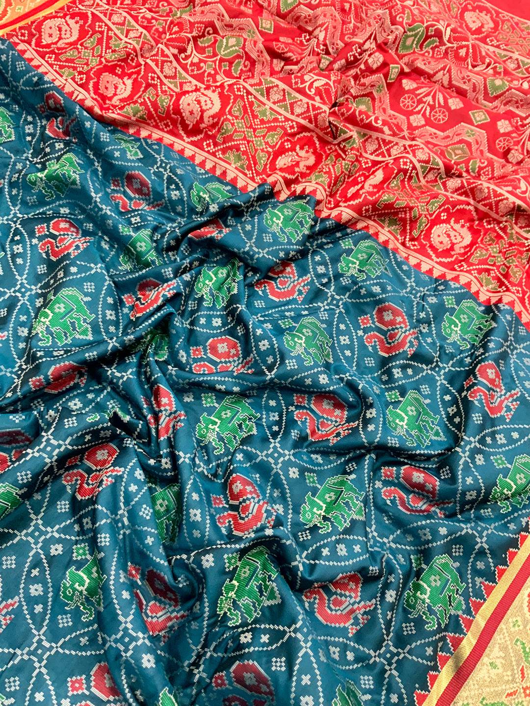 Elegant Denim Blue Pochampally Patola Silk Saree