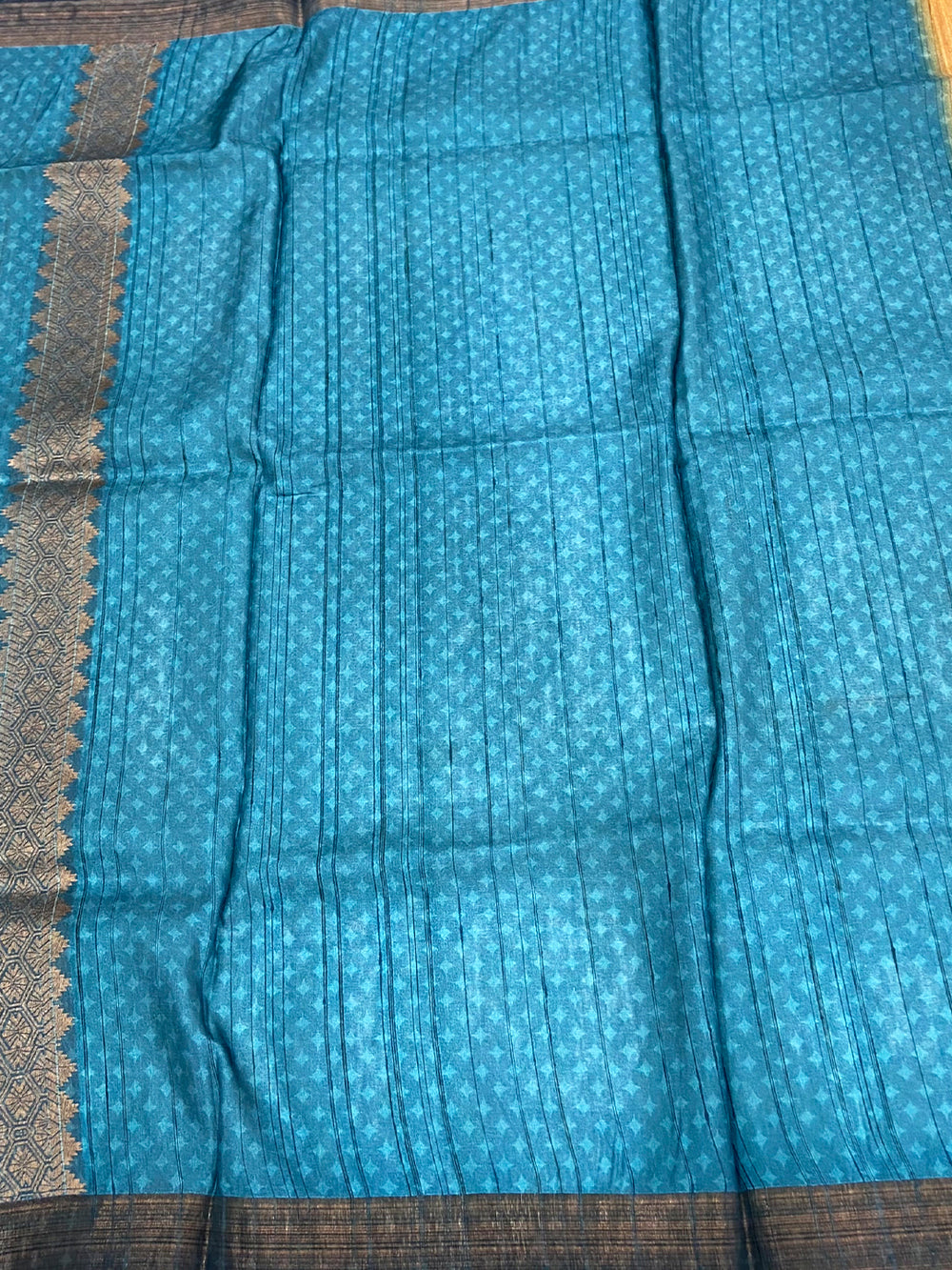 Mustard Tussar Ghicha Print Saree