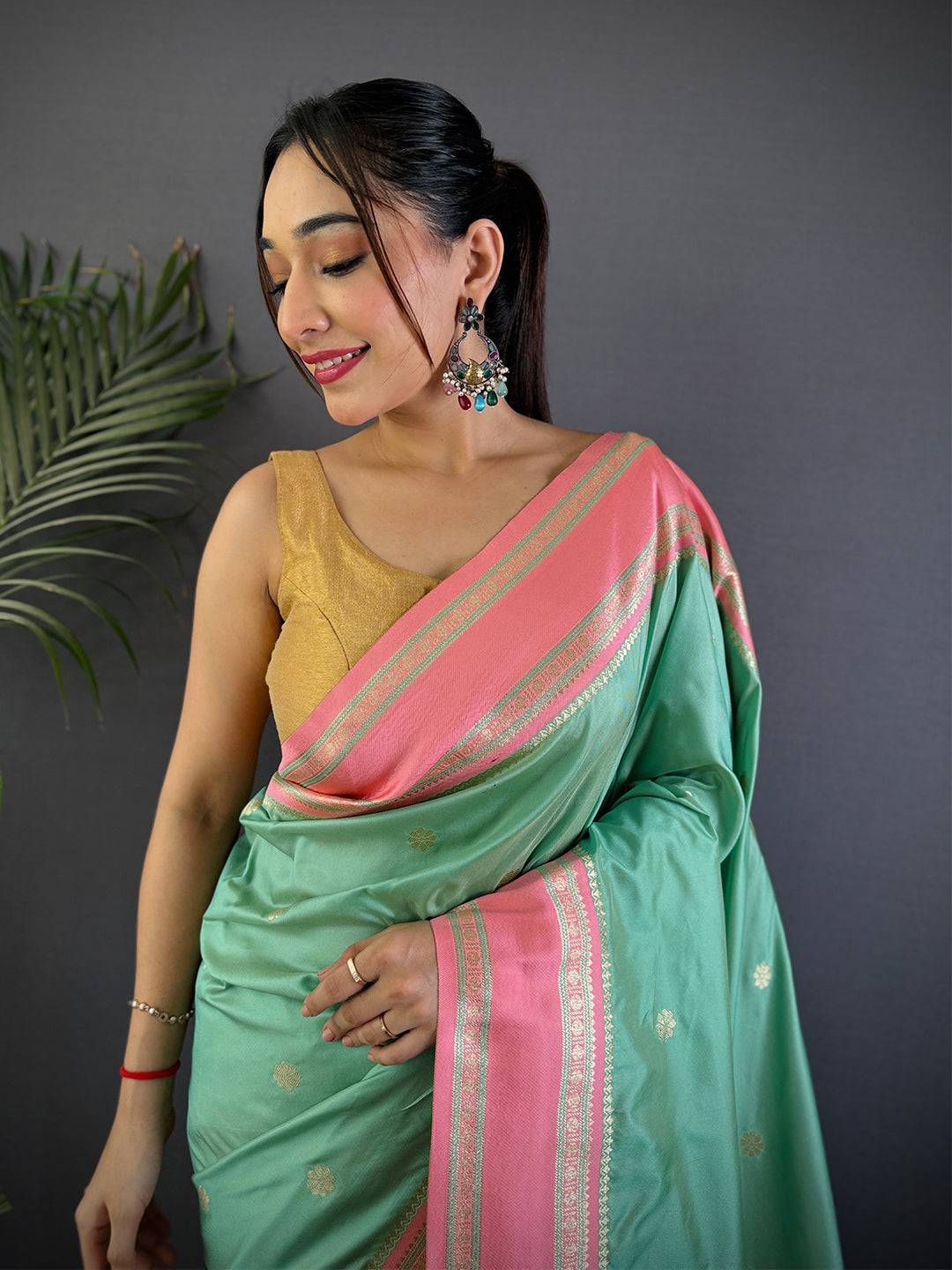 Pista Soft Silk Floral Butta Saree