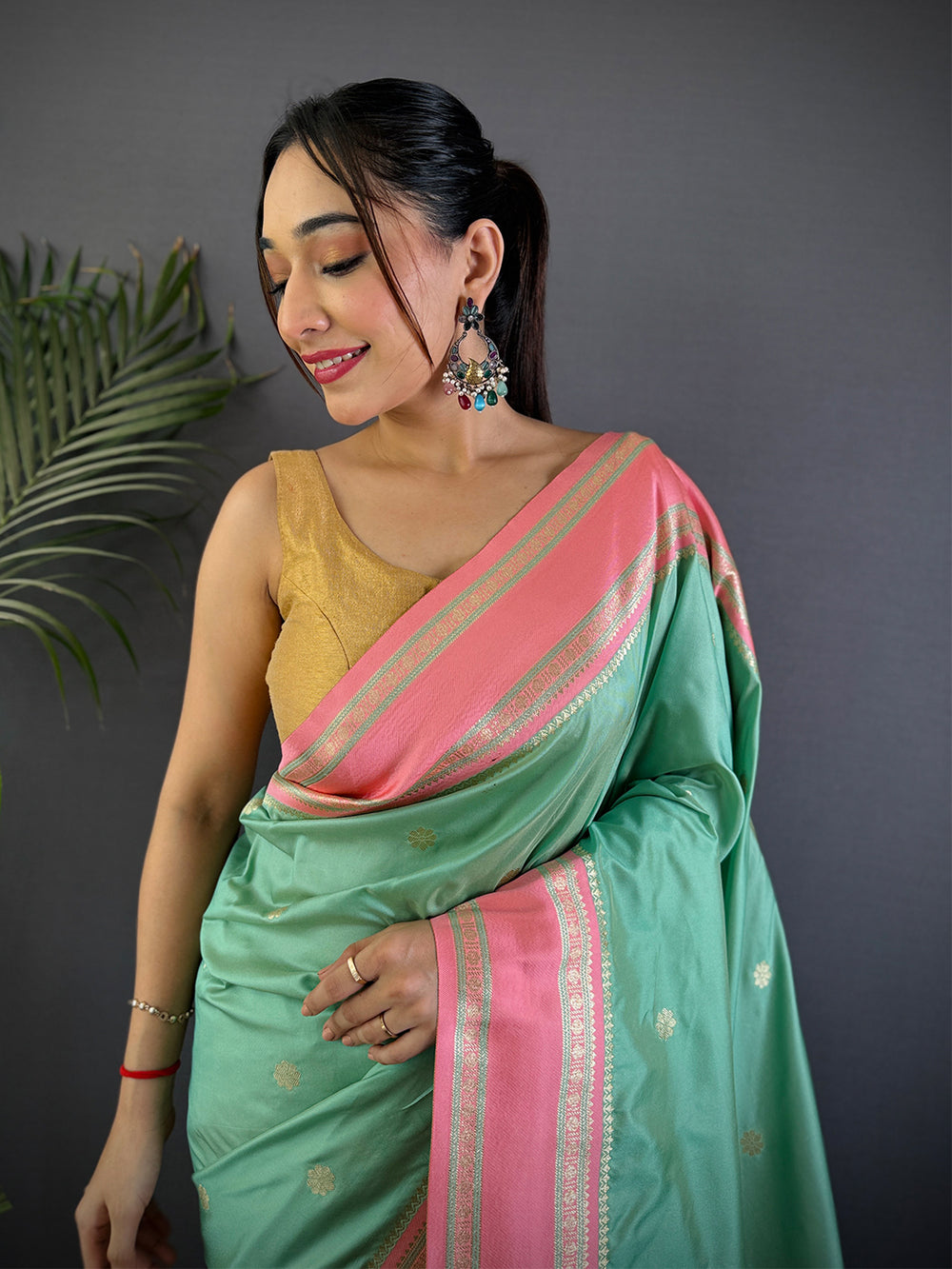 Pista Soft Silk Floral Butta Saree