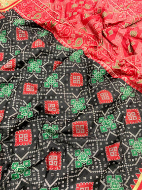 Black Soft Silk Saree With Patola Weaving