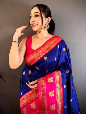 Elegant Royal Blue Zari Butta Silk Saree
