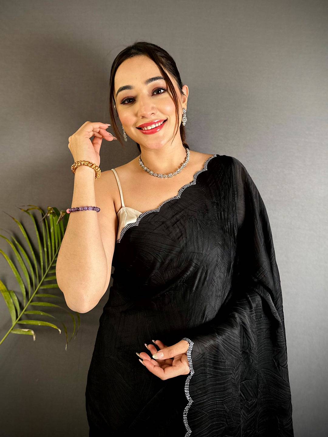 Black Swarovski Silk Crush Saree


