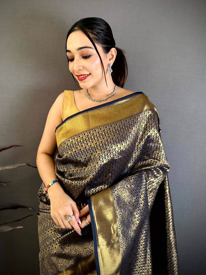 Radiant Black Kanjivaram Zari Silk Saree