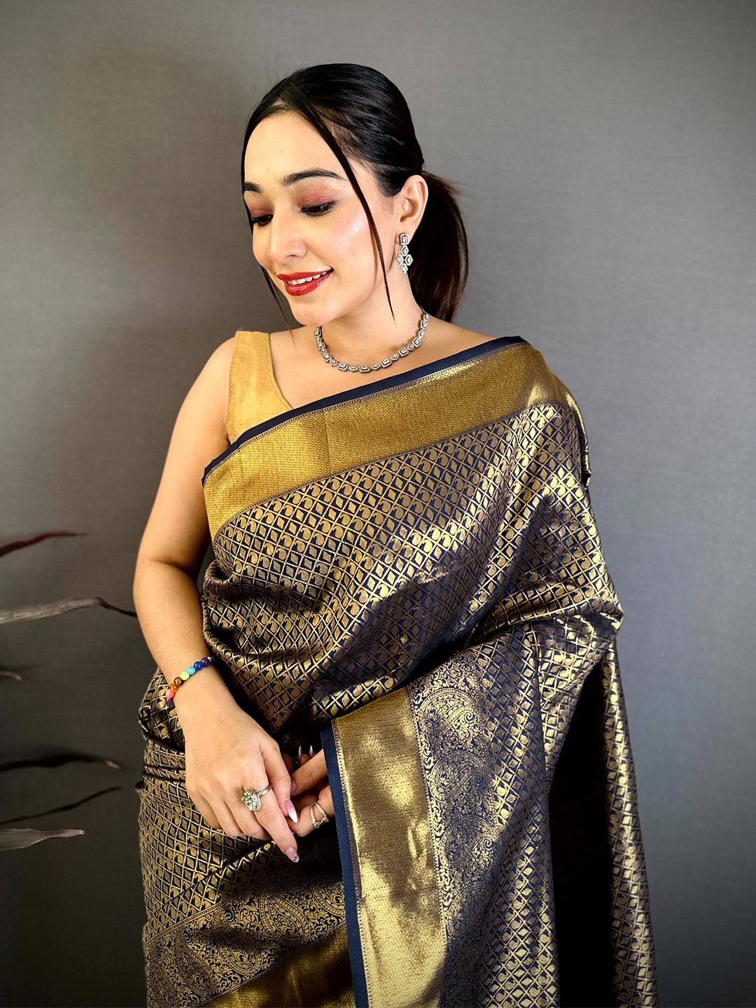 Radiant Black Kanjivaram Zari Silk Saree