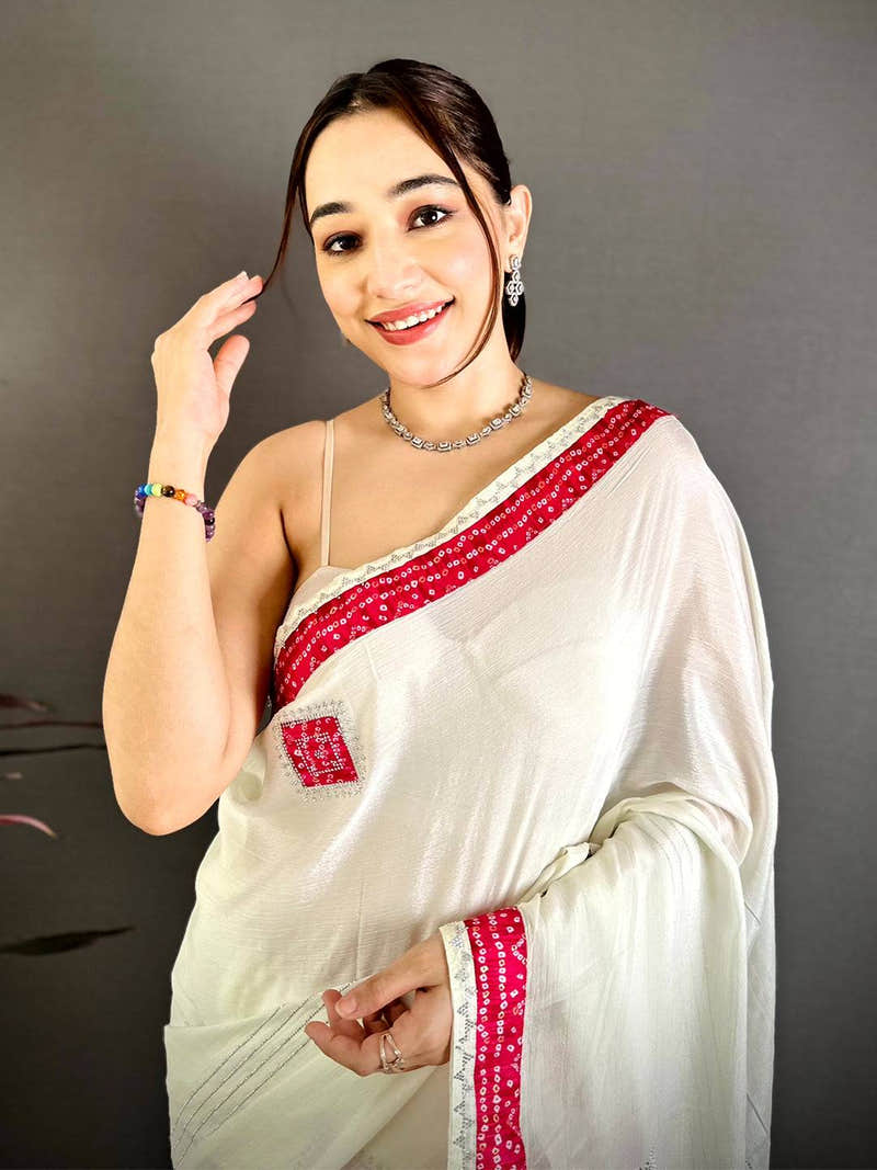 Pink Bandhej Butta Chiffon Saree