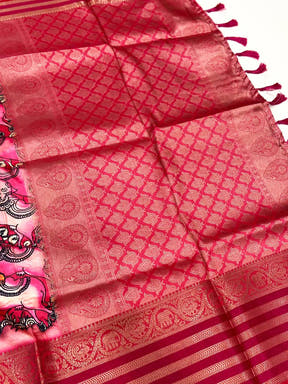 Rose Pink Kalamkari Printed Banarasi Saree