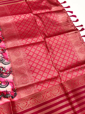 Rose Pink Kalamkari Printed Banarasi Saree