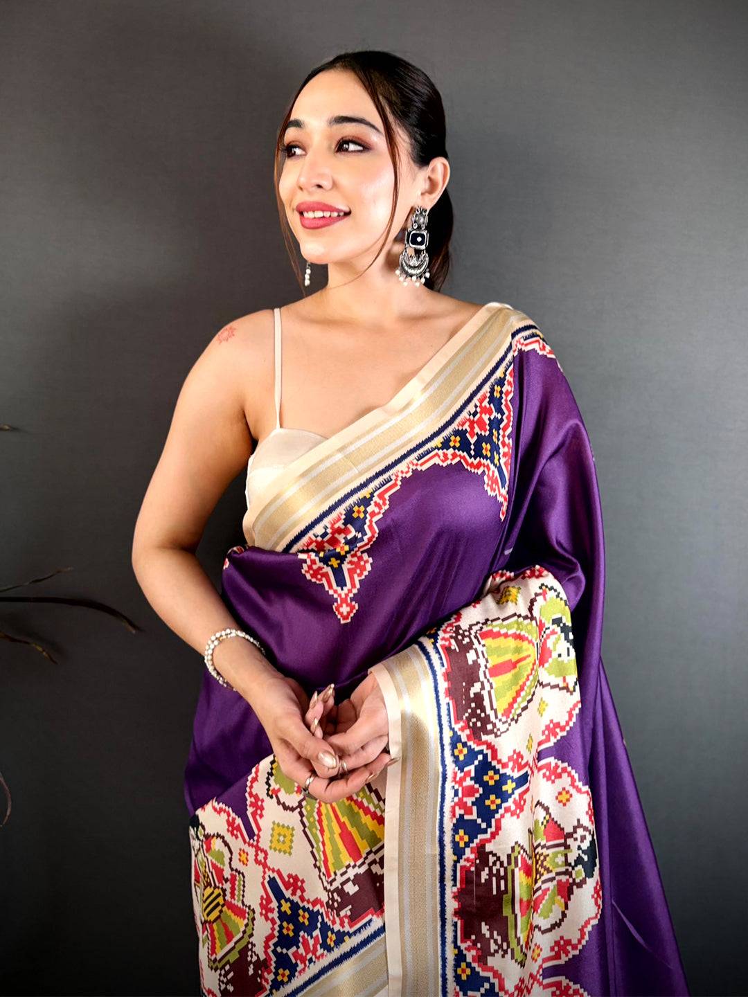 Purple Patola Print Soft Kanchi Silk Saree