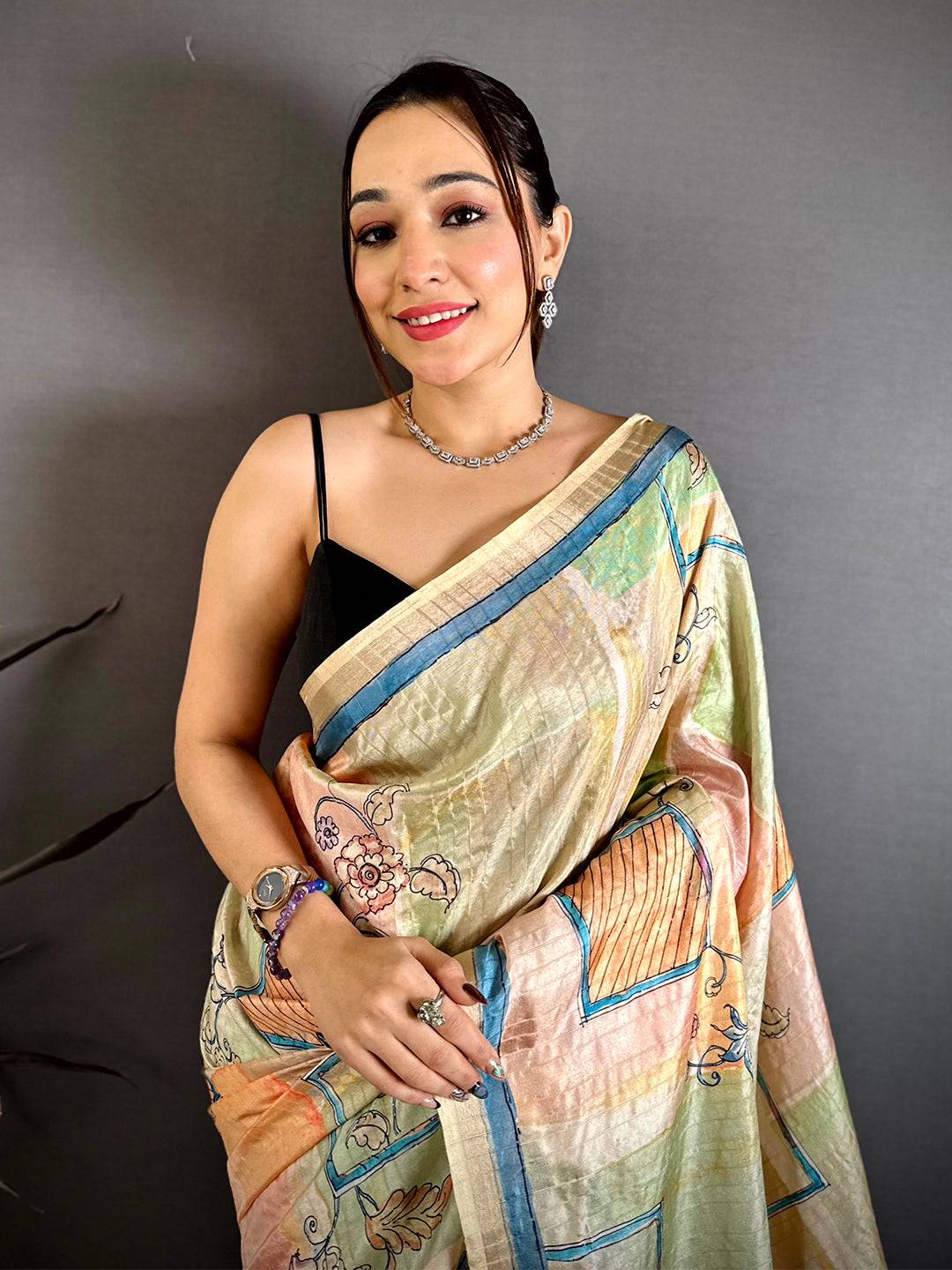 Majestic Ghicha Weave Kalamkari Saree