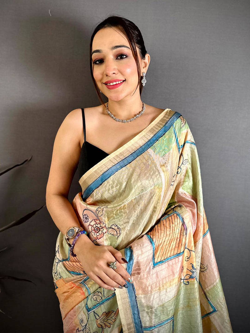 Majestic Ghicha Weave Kalamkari Saree