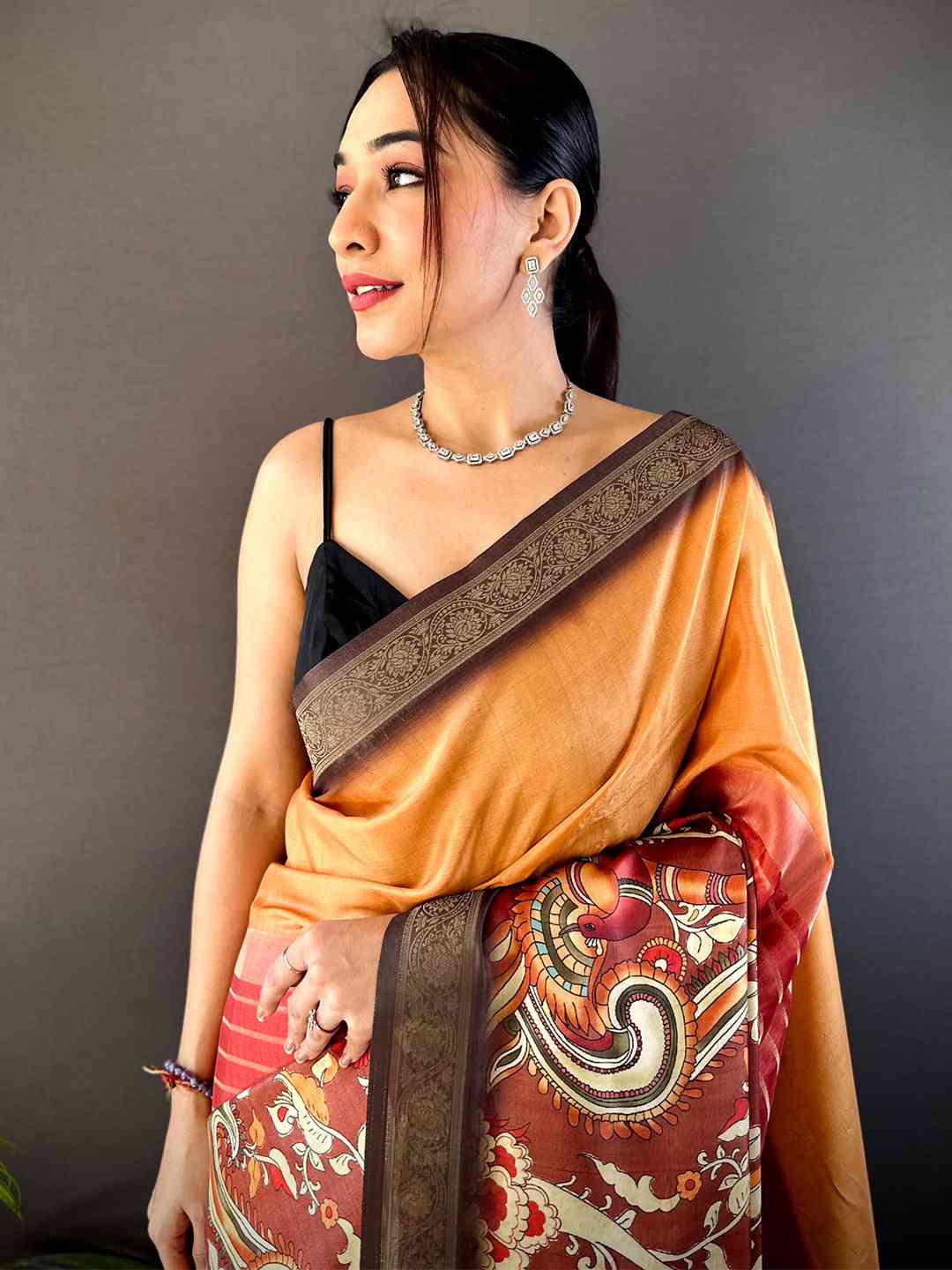 Merigold Kalamkari Ombre Soft Silk Saree