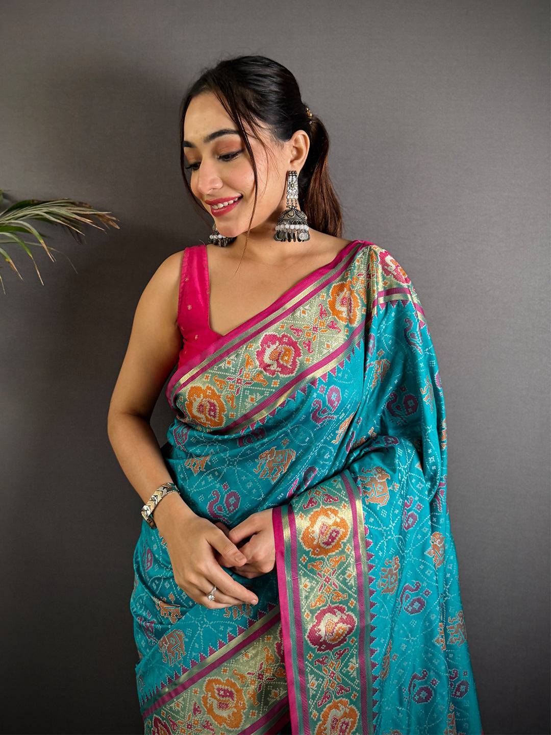 Elegant Rama Pochampally Patola Silk Saree

