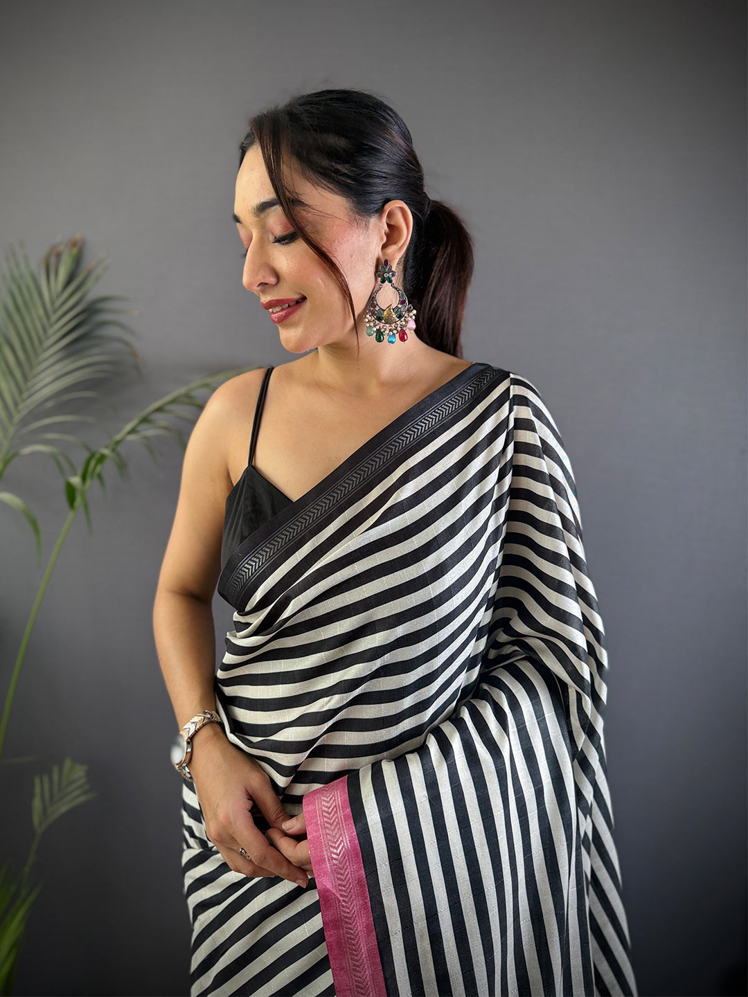 Tussar Ghicha Silk Striped Printed Saree