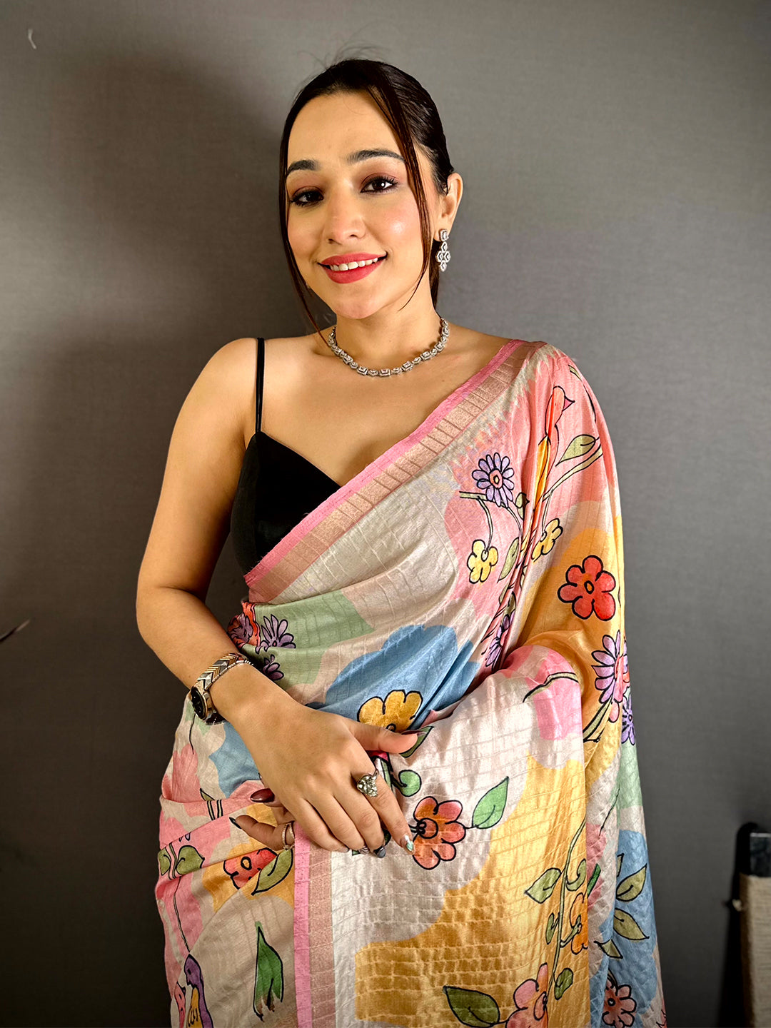 Regal Folk Art Tussar Ghicha Saree