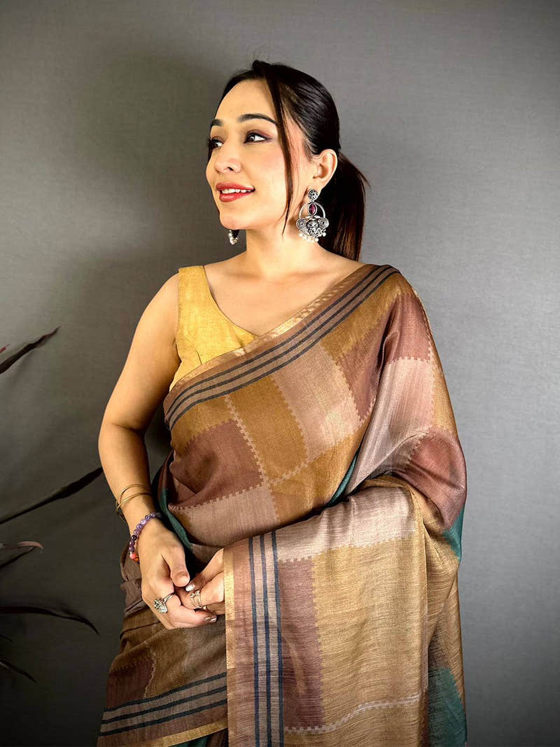 Opulent Geometric Linen Chanderi Saree