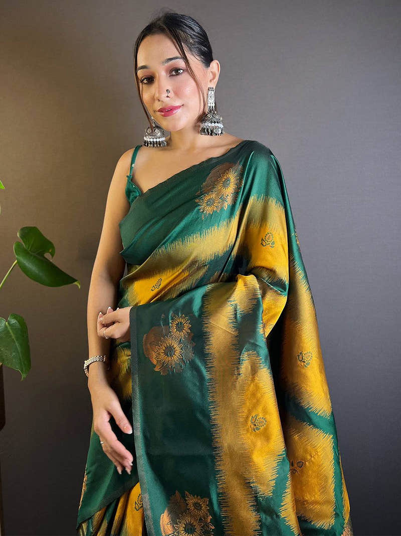 Mustard Tussar Silk Ikkat Weaving Saree