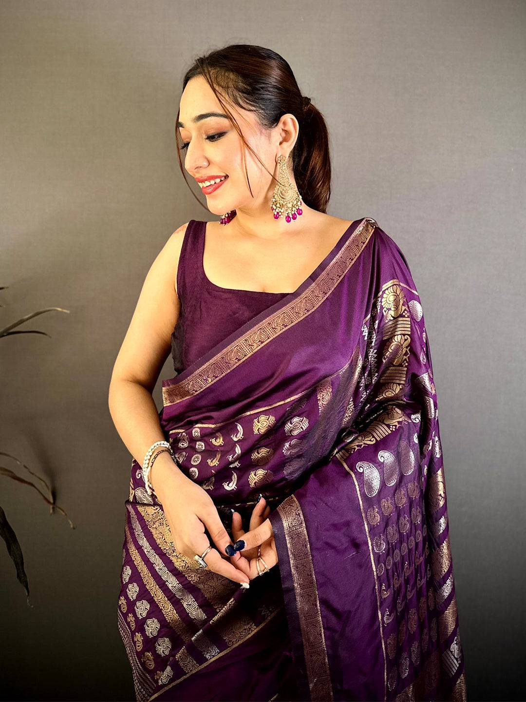 Purple Celebrity Soft Silk Zari Weaving Saree