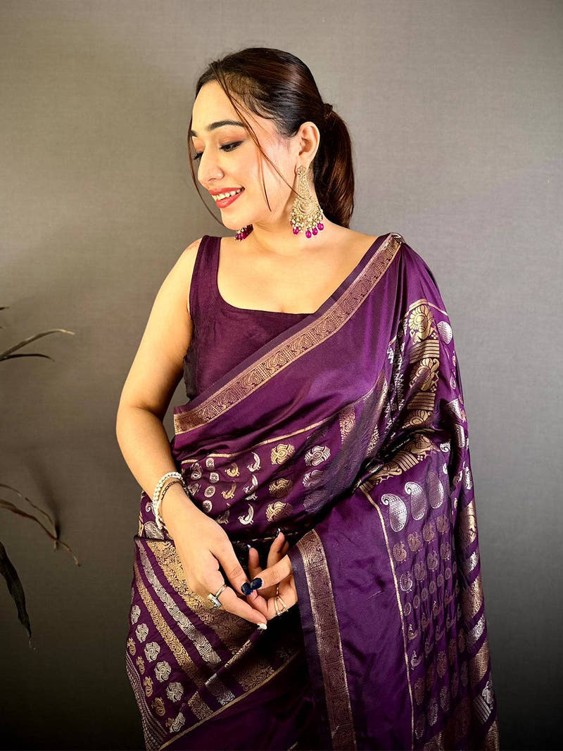 Purple Celebrity Soft Silk Zari Weaving Saree