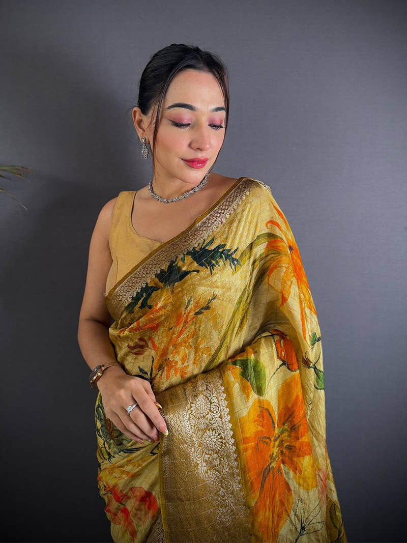Sunshine Florals Digital Print Saree
