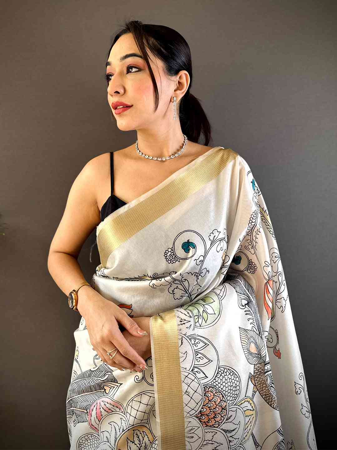Artistic Pen Kalamkari Soft Tissue Silk Saree