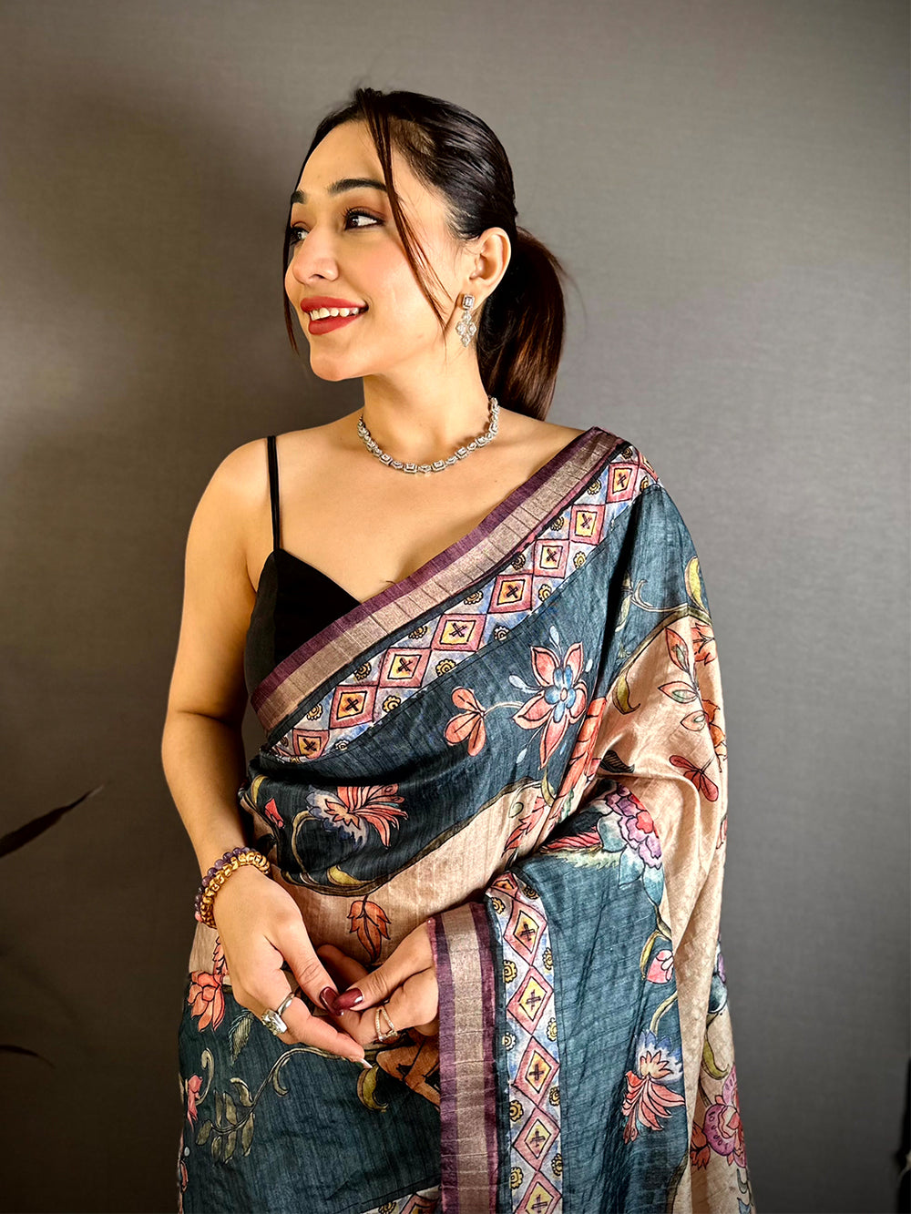 Heritage Tussar Ghicha Kalamkari Saree