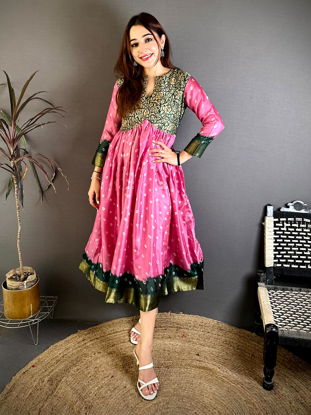 Elegant Soft Dola Silk Round Neck Gown