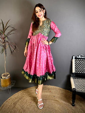 Elegant Soft Dola Silk Round Neck Gown