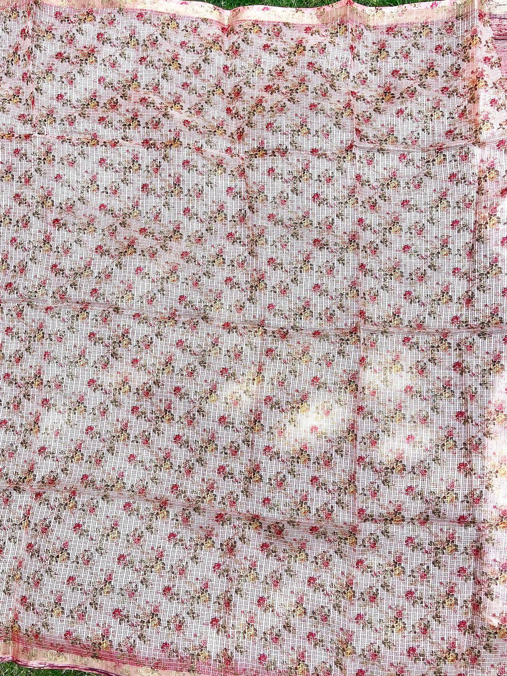 Soft Kota Doriya Silk Saree With Flower & abstect Prints