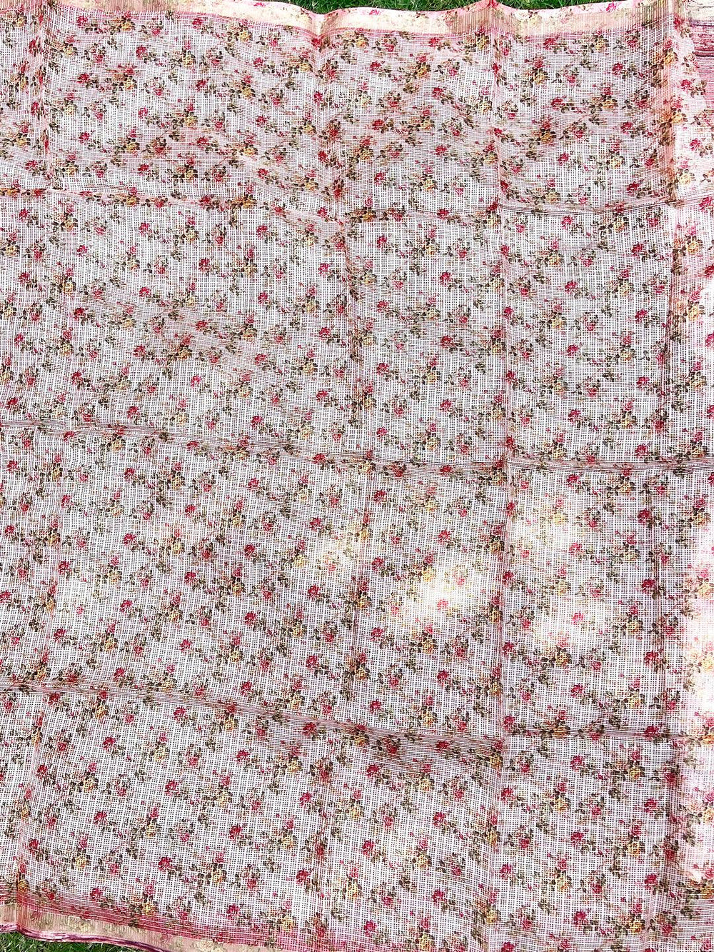 Soft Kota Doriya Silk Saree With Flower & abstect Prints