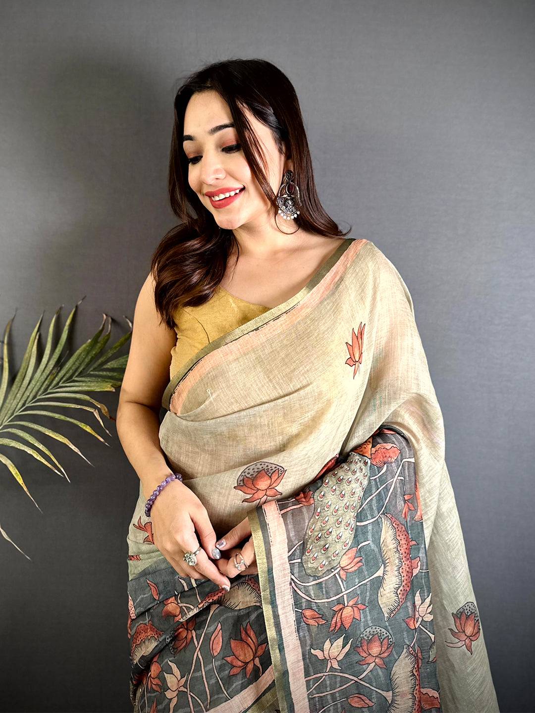 Royal Floral Linen Tissue Saree