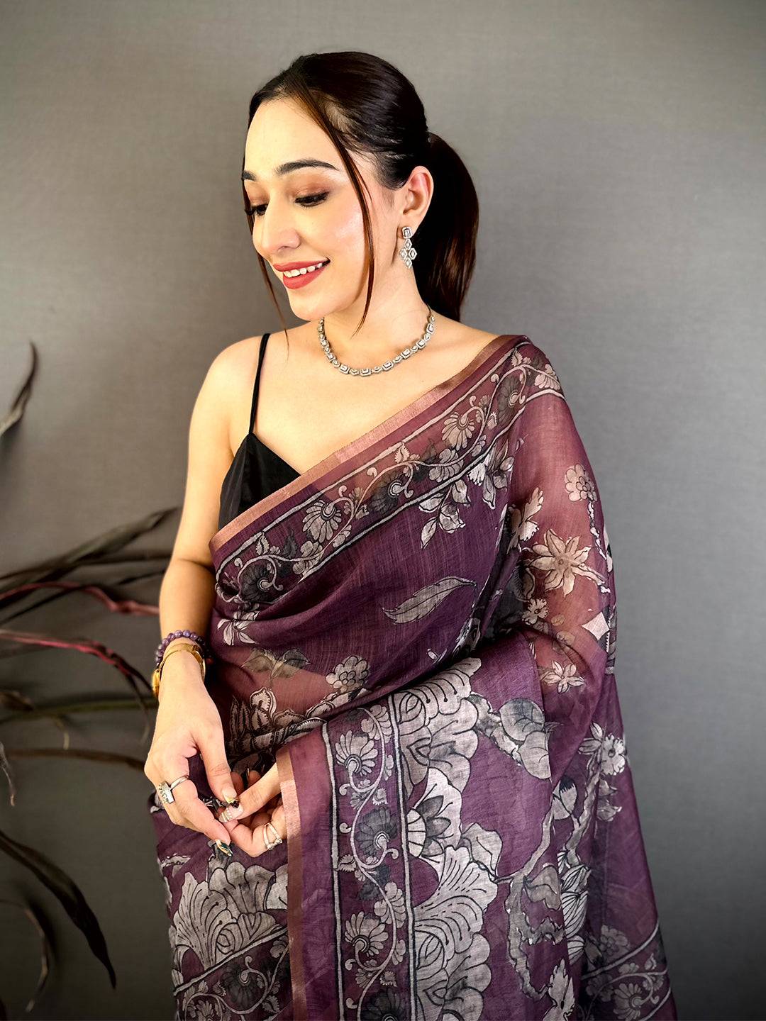 Stylish Kalamkari Linen Weave Saree