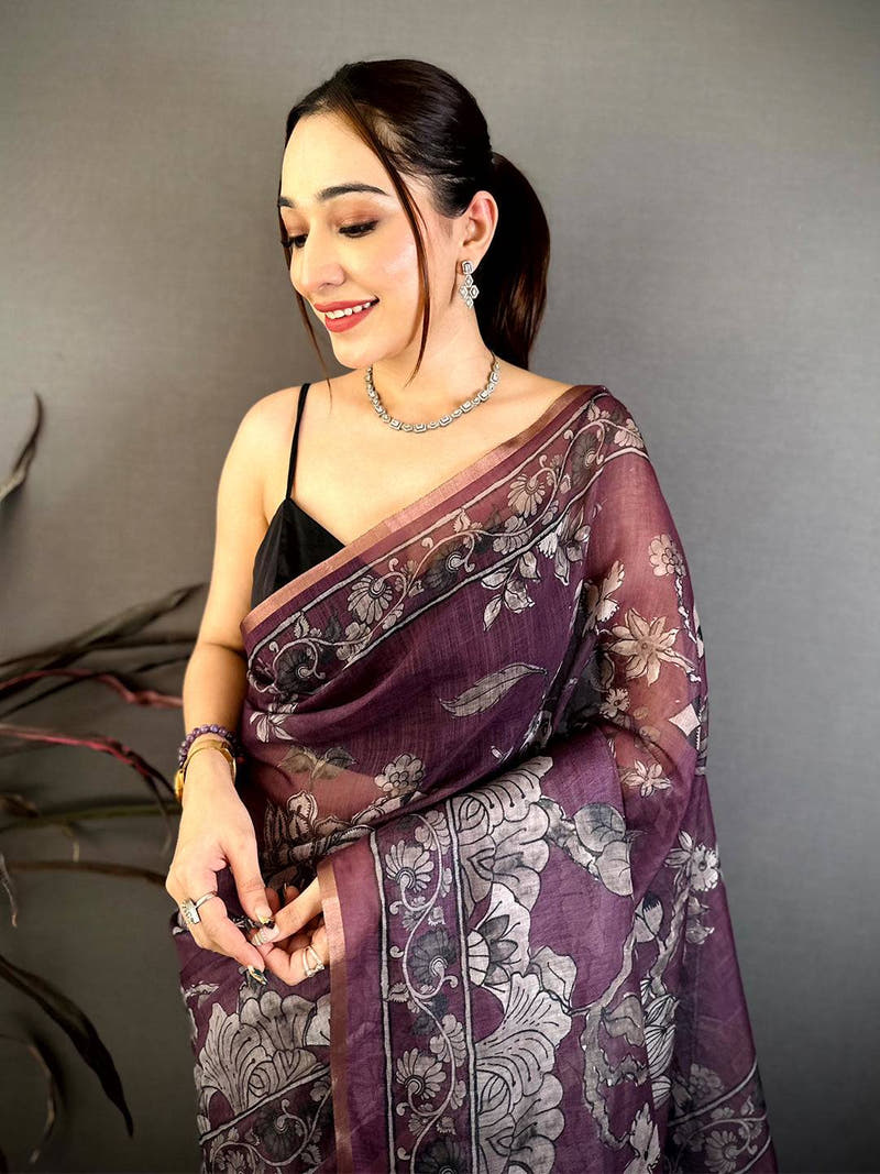 Stylish Kalamkari Linen Weave Saree