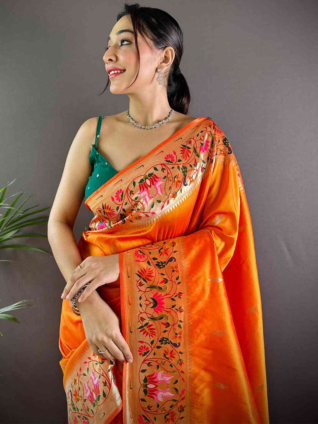 Orange Yevla Paithani Meenakari Saree

