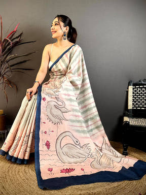 Classic Soft Tussar Swan Print Saree