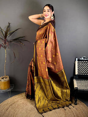 Brown Soft Silk Ethnic Motif Zari Saree