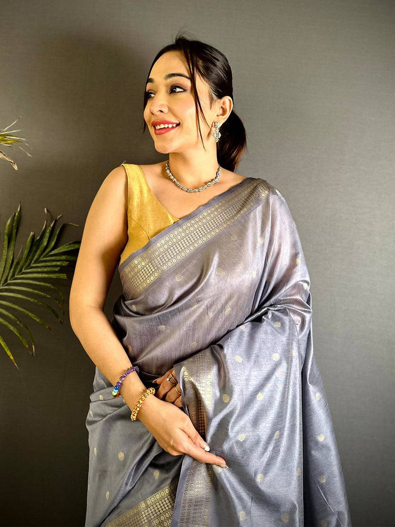 Grey Minakari Paithani Raw Silk Saree


