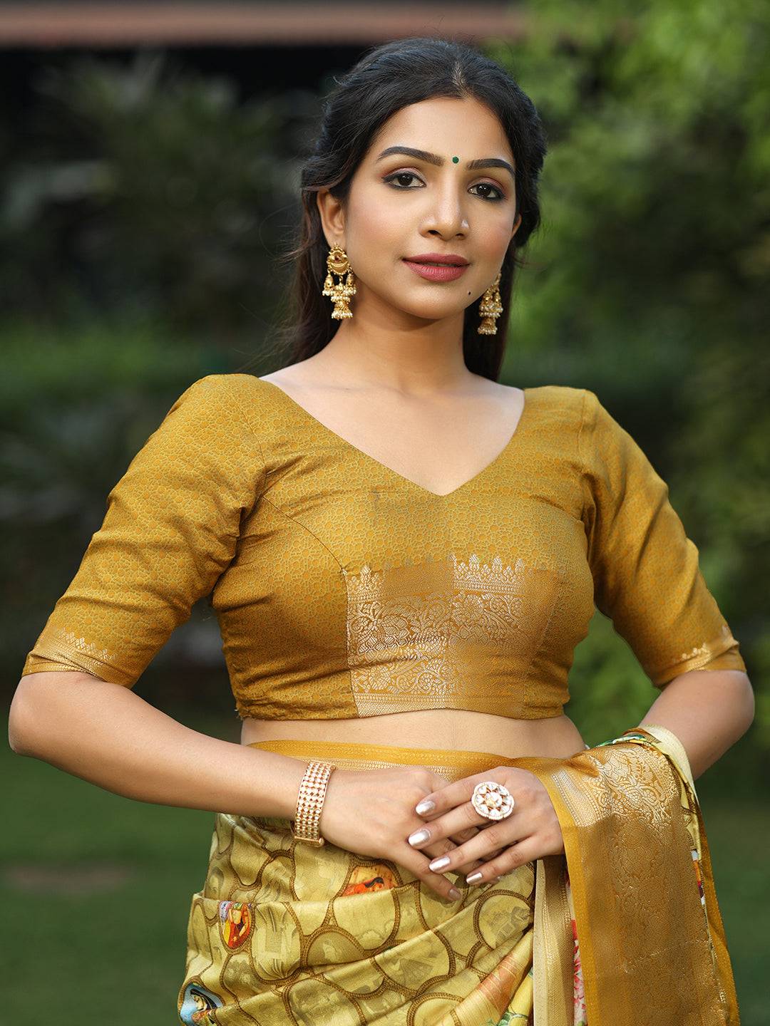 Yellow Pure Viscose Dola Silk Floral & Kalamkari Print Saree