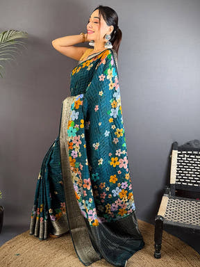 Teal Viscose Kanchi Pattu Border Saree