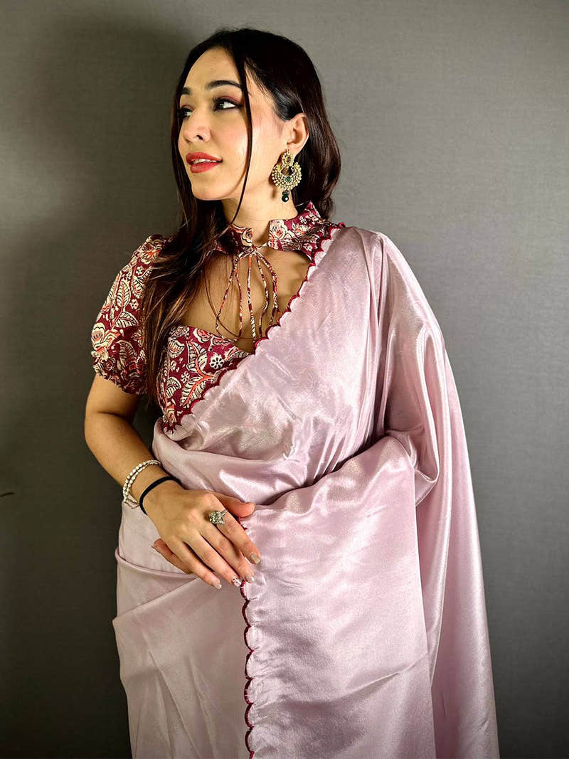 Artisan Contrast Printed Blouse Silk Saree