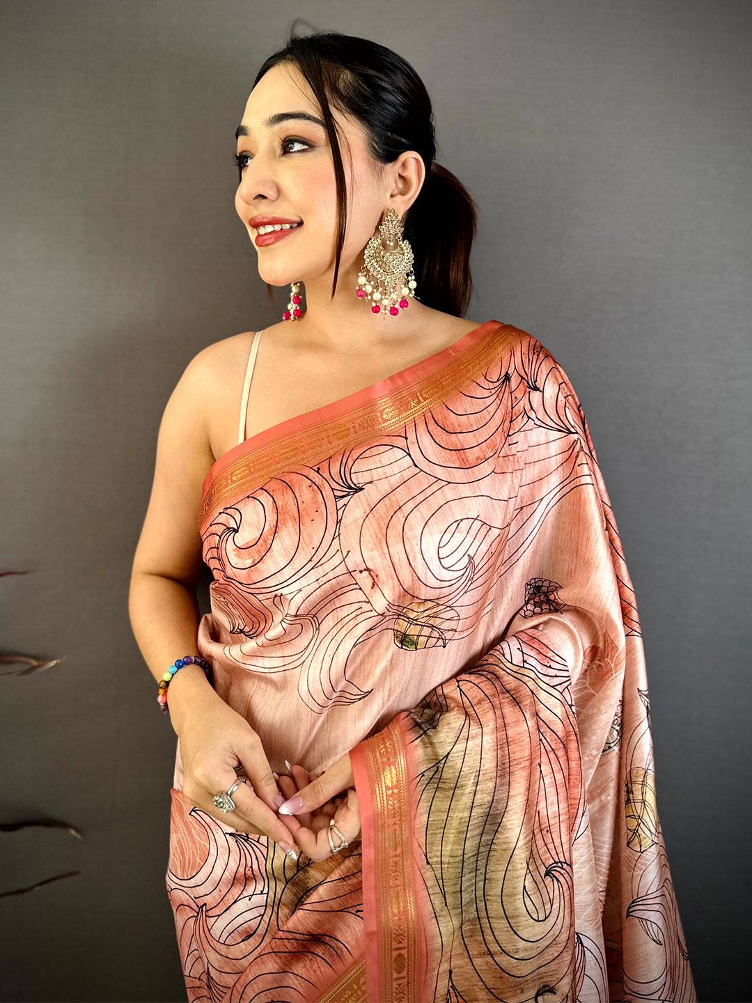Regal Freehand Kalamkari Silk Saree
