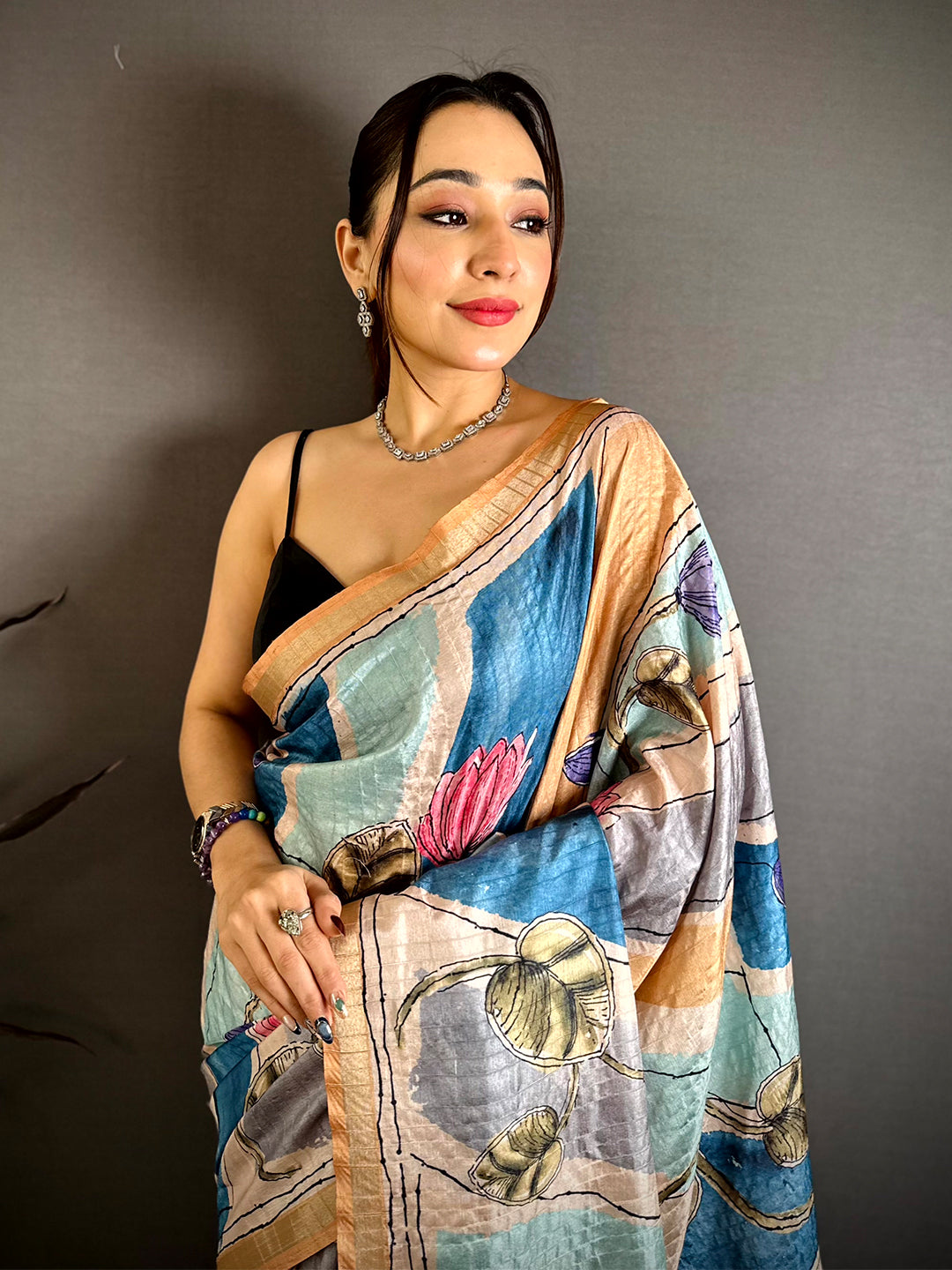 Digital Kalamkari Stylish Tussar Saree